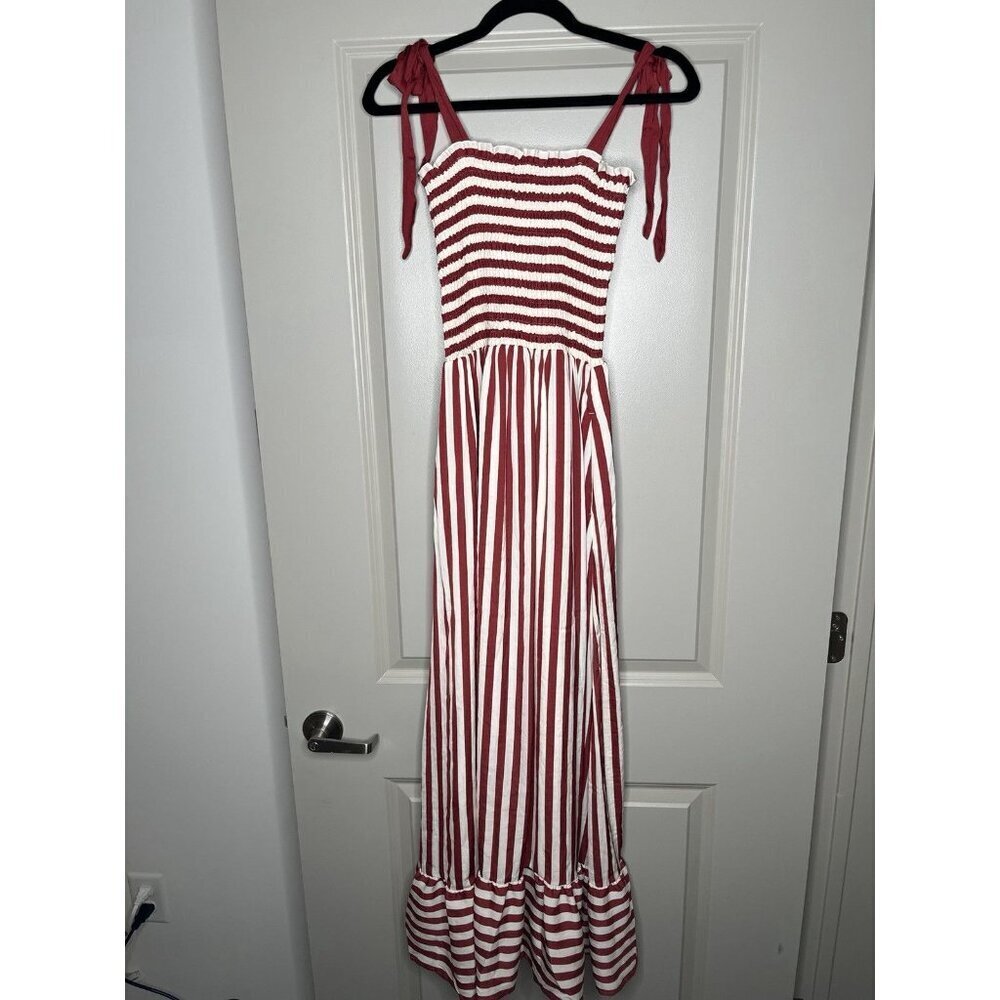 Summersalt NWT Silky Luxe Smocked Maxi Dress Nautical Stripe in Sedona Red XS - Picture 5 of 10
